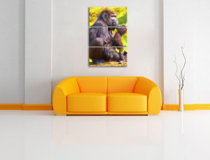 Gorilla-Baby küsst seine Mutter NewArt 3-Teiler Leinwandbild 120x80 Bild auf Leinwand, XXL riesige B