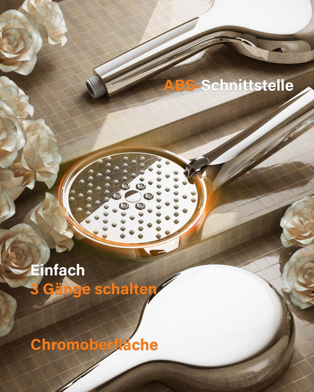 Cobbe Duschkopf Wassersparender, Hochdruck Handbrause mit 3 Strahlarten, Duschbrause Gross, Brauseko