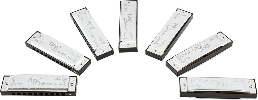 Fender Blues Deluxe Mundharmonika, 7er-Pack, mit Etui Einzelbett, Einzelbett