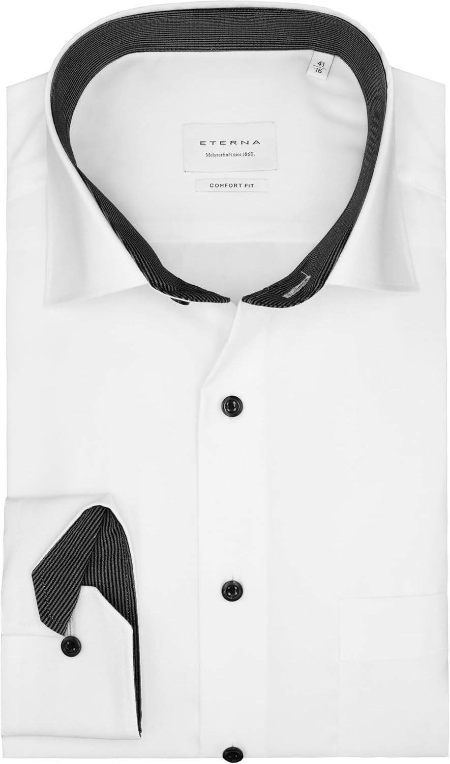 eterna Herren Hemd Langarm Comfort Fit New Kent Kragen bügelfrei knitterfrei 41 -Weiss/00-, 41 -Weis
