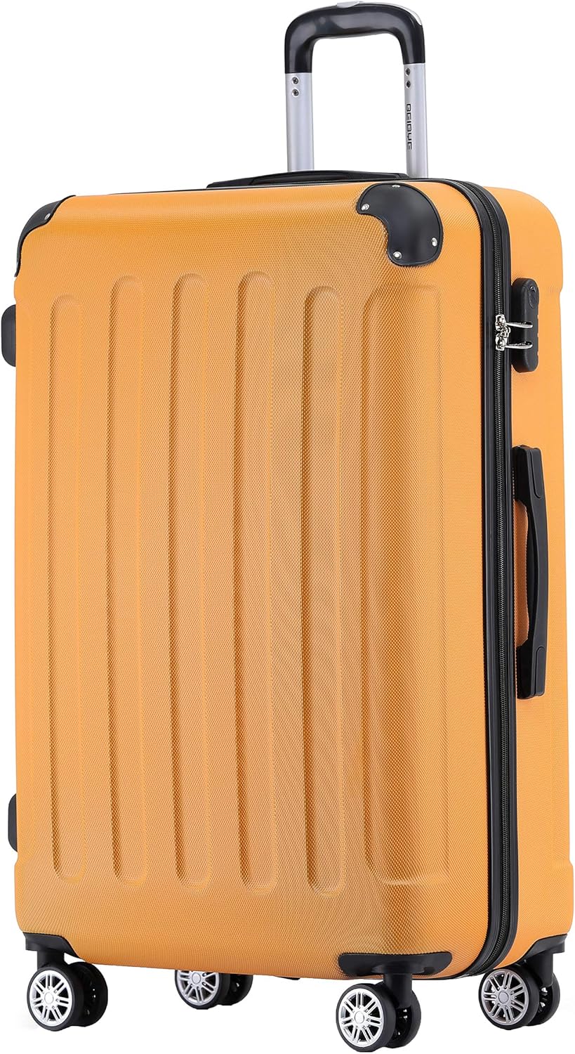 BEIBYE Hartschalen-Koffer Trolley Rollkoffer Reisekoffer Handgepäck 4 Rollen (M-L-XL-Set) (Orangen,