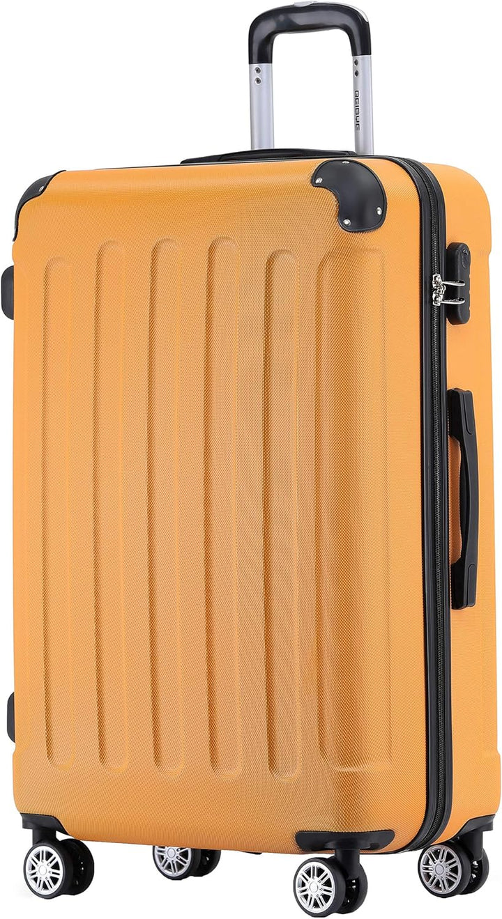 BEIBYE Hartschalen-Koffer Trolley Rollkoffer Reisekoffer Handgepäck 4 Rollen (M-L-XL-Set) (Orangen,