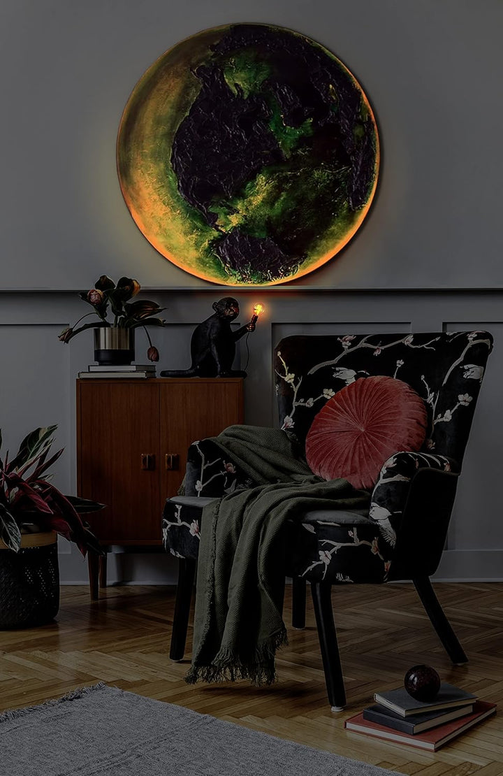 YS-Art Abstrakt Fluoreszierendes leuchtendes Acryl 3D Gemälde auf runder Leinwand Erde handgemalt Wo