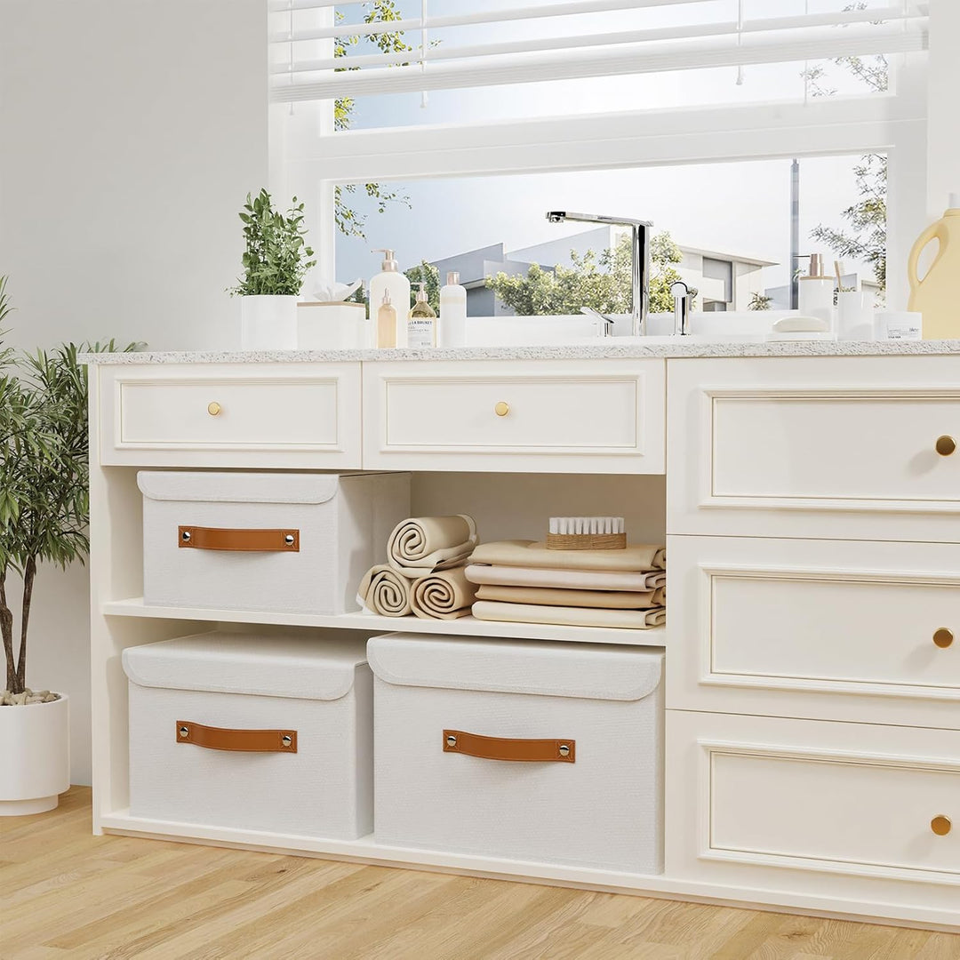 OUTBROS 3 Stück Aufbewahrungsboxen mit Deckel, 38 x 25 x 25 cm, faltbare Stoffboxen, Aufbewahrungskö