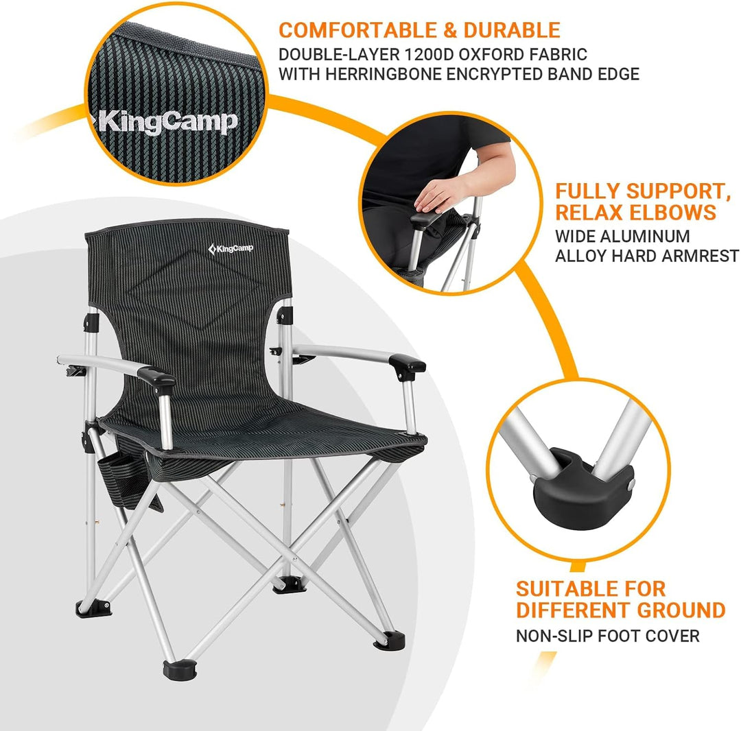 KingCamp XXL Campingstuhl Faltbar bis 205 kg, Übergrosser Camping Stuhl Klappbar Gepolster mit Verst