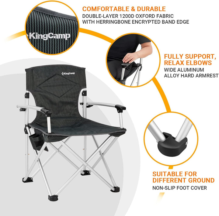 KingCamp XXL Campingstuhl Faltbar bis 205 kg, Übergrosser Camping Stuhl Klappbar Gepolster mit Verst