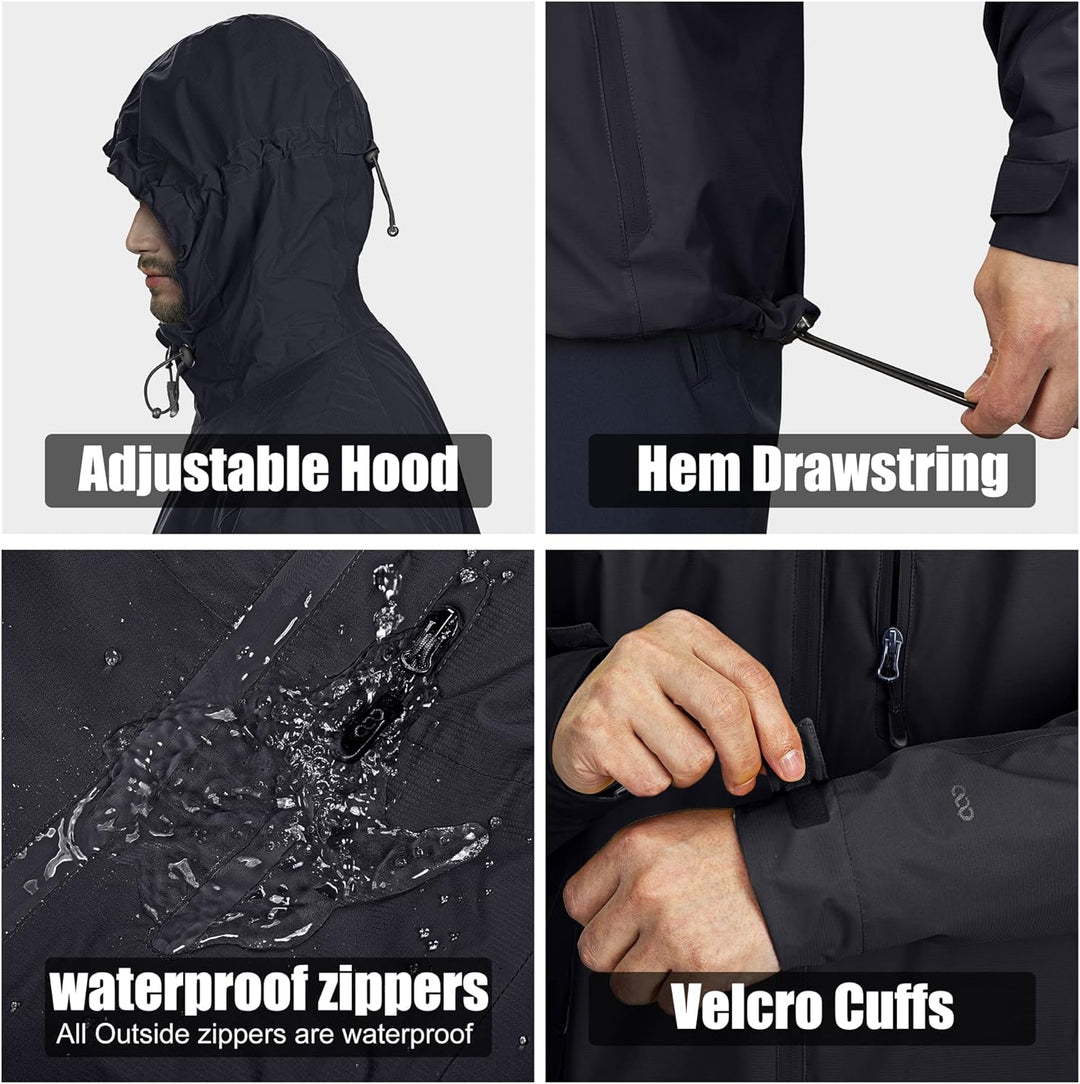 33,000ft Regenjacke Herren Wasserdicht Outdoorjacke Leichte Freizeitjacke Packbare Windjacke Fahrrad