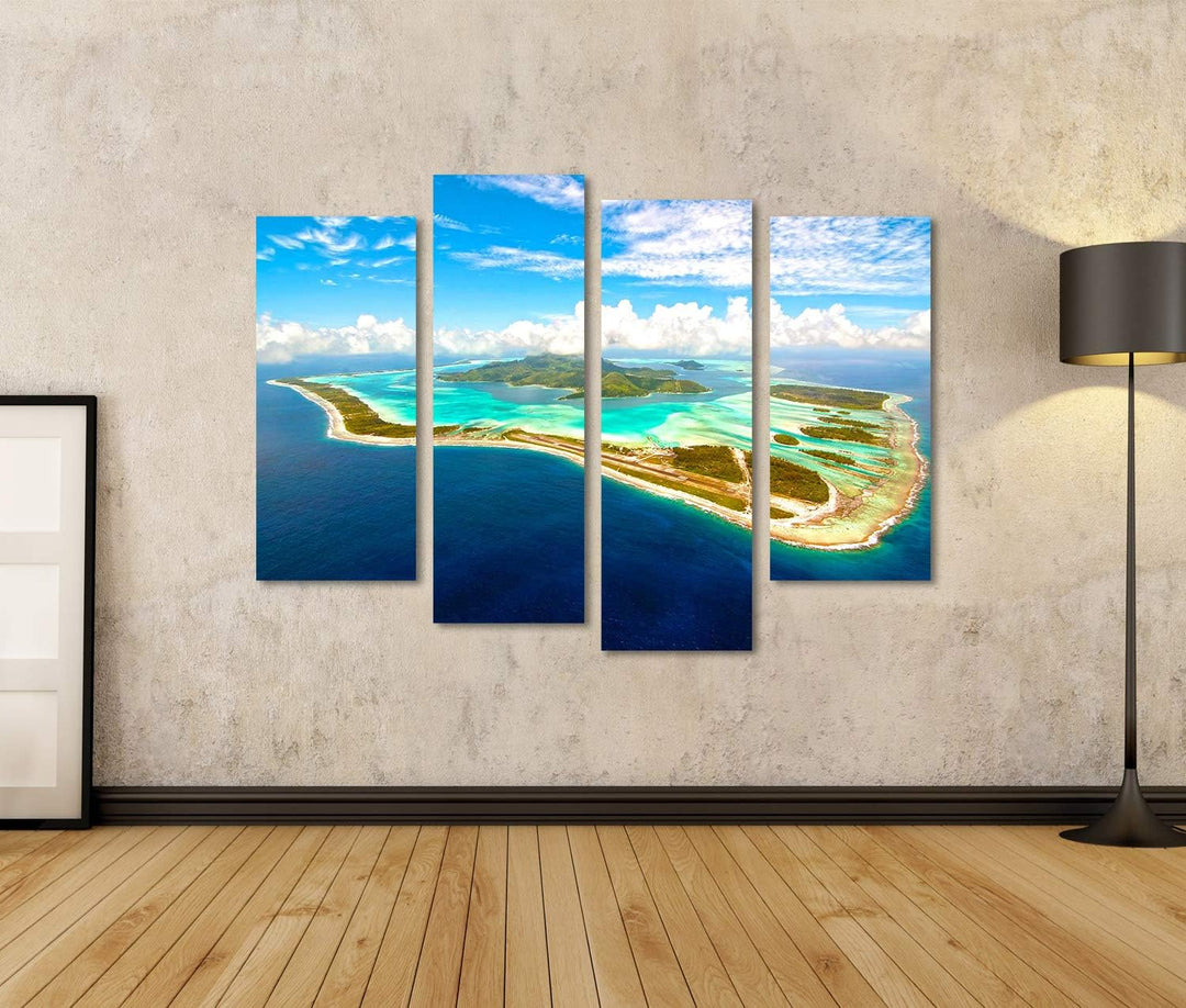 islandburner Bild auf Leinwand Bora Bora Insel Bilder Wandbilder Poster Leinwand 130x80cm - 4 Teile,