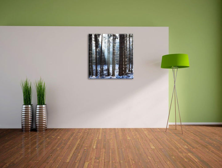 Pixxprint Winterwald, Format: 70x70 auf Leinwand, XXL riesige Bilder fertig gerahmt mit Keilrahmen,
