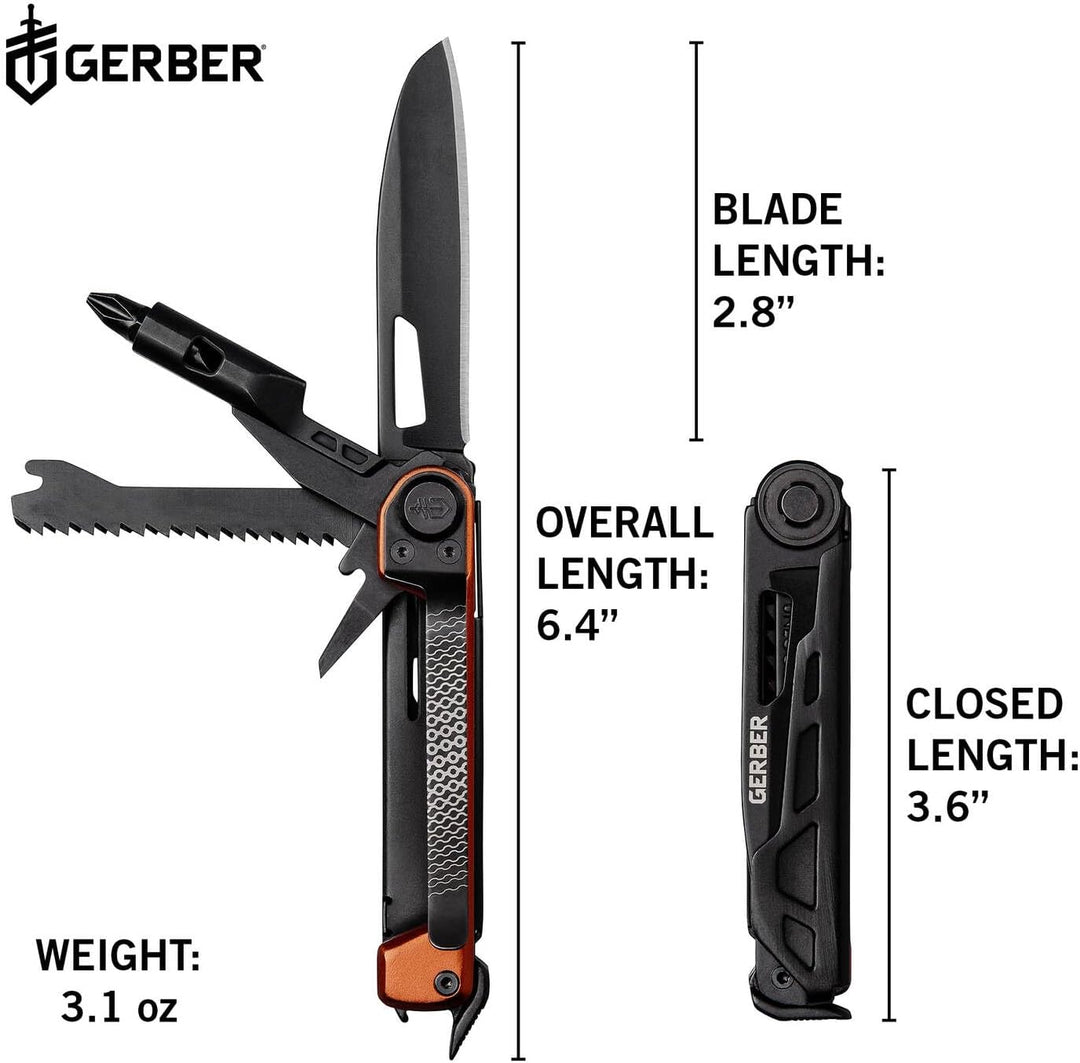 Gerber Taschenmesser mit 8 Funktionen, Multitool mit glatter Klinge, Schraubendreher mit Wechselbit,