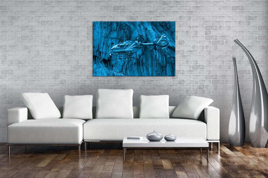 deyoli Rettungshutschrauber im Einsatz Format 80x60 Effekt: Monocrome Blau als Leinwandbild, Motiv f