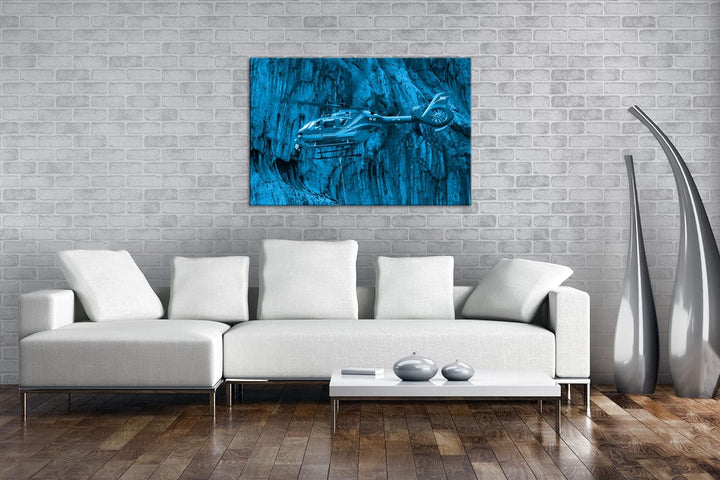 deyoli Rettungshutschrauber im Einsatz Format 80x60 Effekt: Monocrome Blau als Leinwandbild, Motiv f