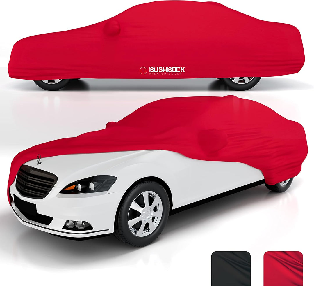 BUSHBOCK® Premium Autoabdeckung Indoor - Satin Schutzhülle Stoff - Abdeckplane Autoplane Autogarage