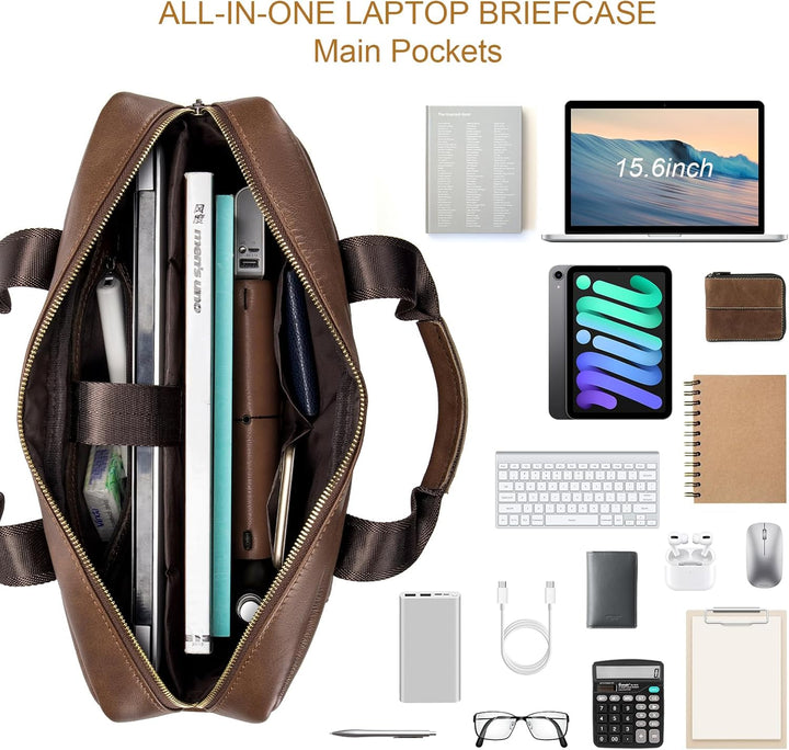 SPAHER Laptoptasche 14/15.6 Zoll Aktentasche Herren Business Tasche Arbeitstasche Herren Echtleder T