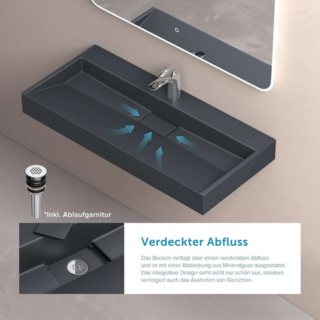doporro Mineralguss-Waschbecken Hängewaschbecken Aufsatzwaschbecken mit Nano-Beschichtung inkl. Abla