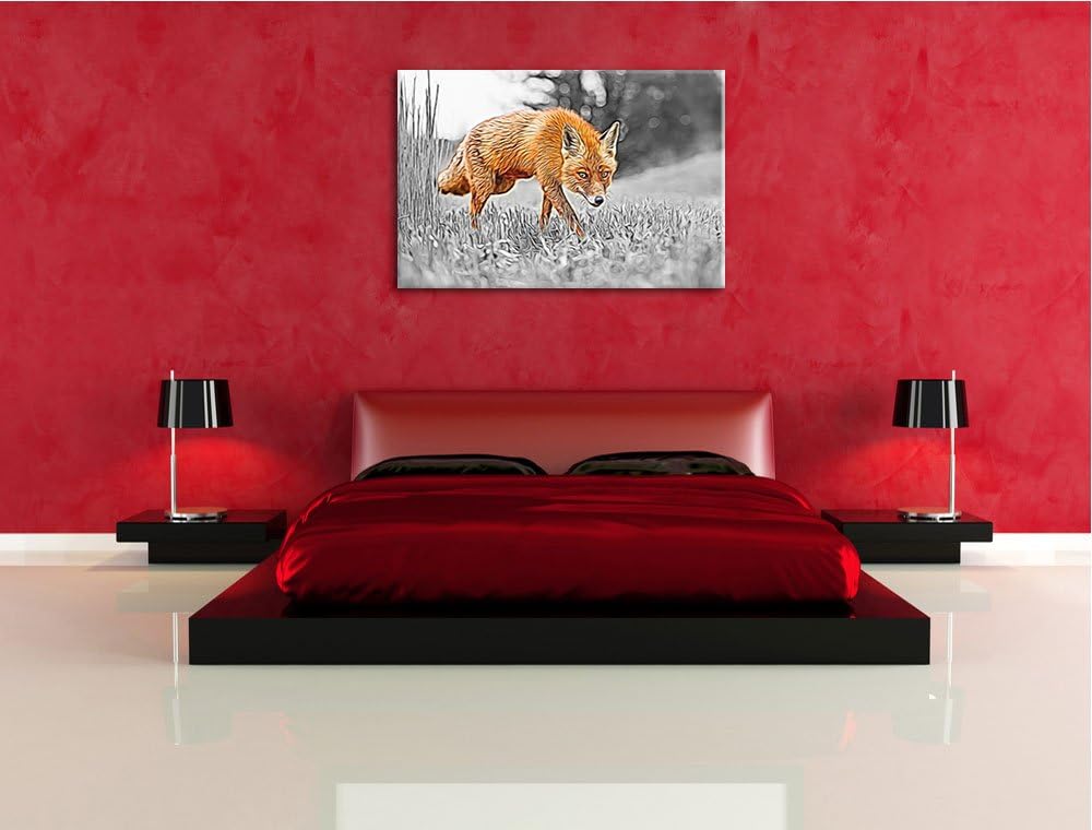 Fuchs im Wald Natur, USA Bild auf Leinwand, XXL riesige Bilder fertig gerahmt mit Keilrahmen. Kunstd