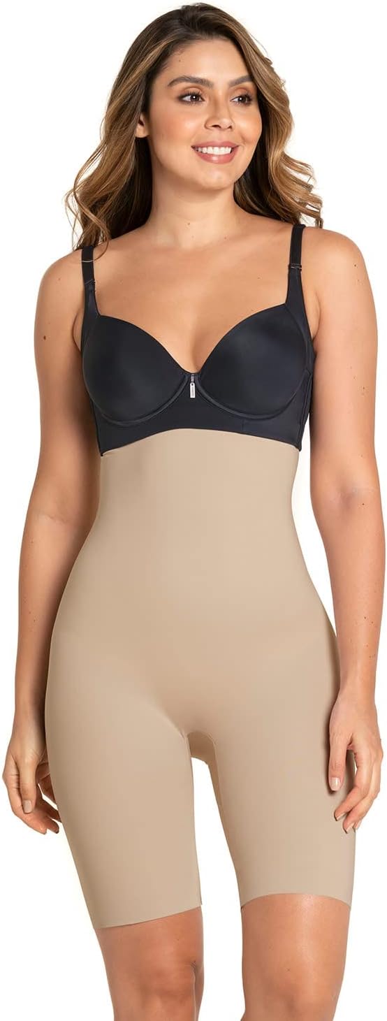 Leonisa Hochtaillierte Miederhose strafft Bauch und Taille, L Beige