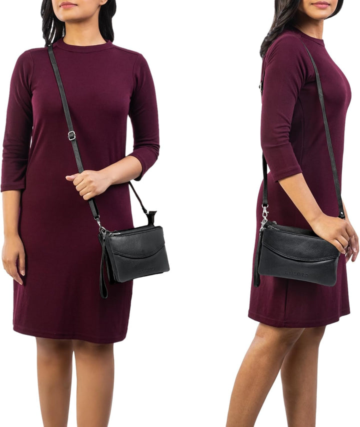 STILORD 'Merle' 3-in-1 Umhängetasche Handtasche Handgelenktasche Leder Elegante Damen Ledertasche mi