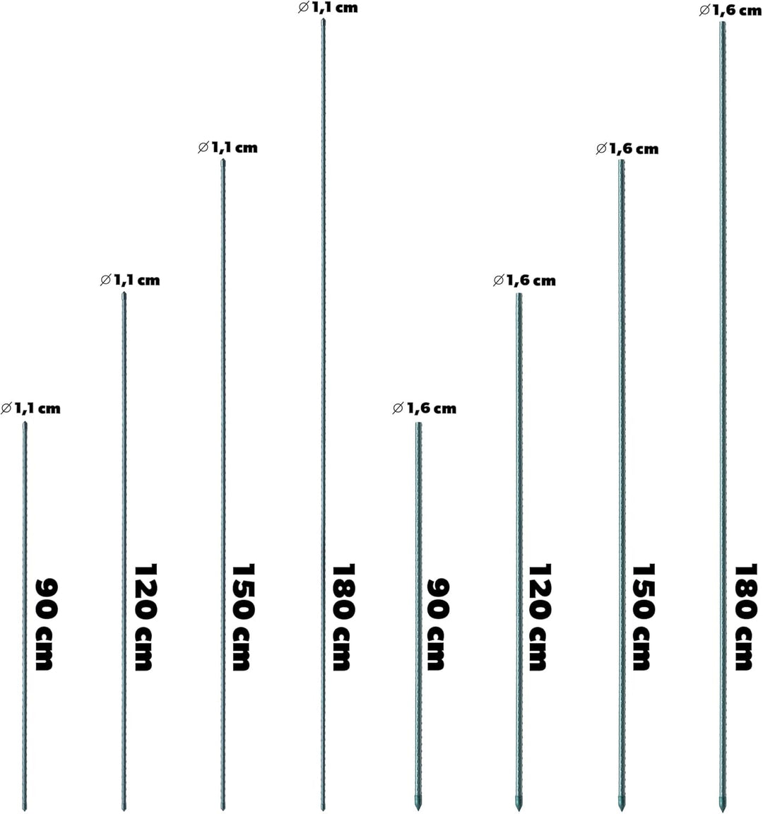 KADAX Blumenstütze aus Stahl 5 Stück, 120cm x 16mm Beschichtete Pflanzstab, Pflanzen-Rankstab, wette