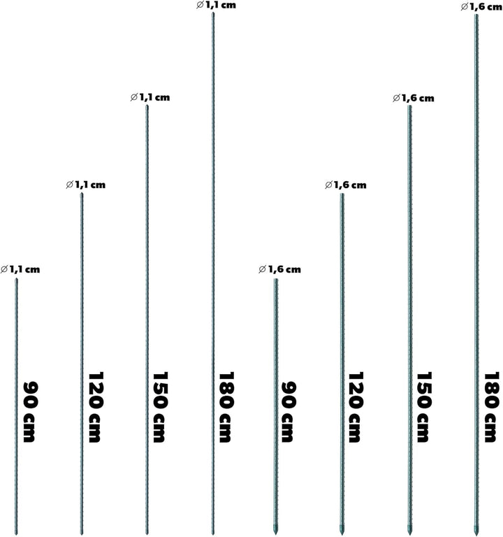 KADAX Blumenstütze aus Stahl 5 Stück, 150cm x 16mm Beschichtete Pflanzstab, Pflanzen-Rankstab, wette