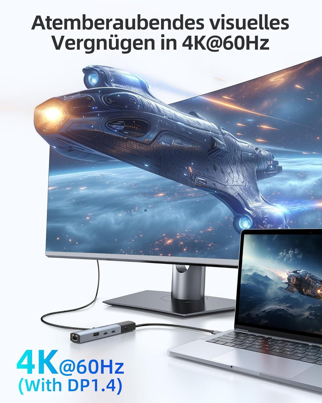 MOKIN USB C HUB, 7 in 1 USB C Adapter mit 4K@60HZ HDMI, Ethernet, 3*USB-C 3.1 Ports und 1*USB-A Date
