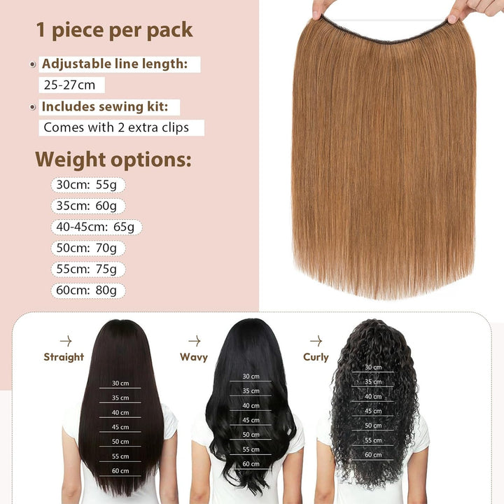 TESS 40 cm Flip In Extension Echthaar Braun mit 2 Clips, Haarverlängerung Mit Gummiband Echthaar Mit
