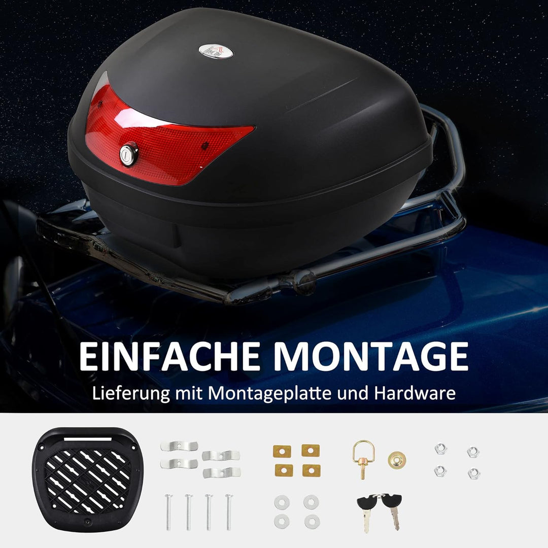HOMCOM Motorradkoffer, Rollerkoffer für Motorräder, Roller, Mofas und Quads, 48 L Helmkoffer, Topcas