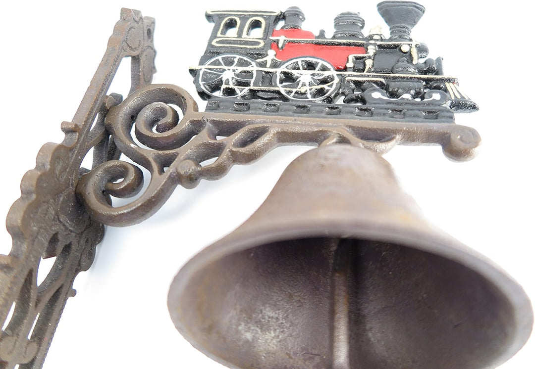 Clever-Deko Gartenglocke Wandglocke ROT Eisenbahn DAMPFLOK Zug LOKOMOTIVE Gusseisen Eisen Eisenglock