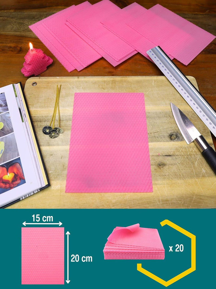 Wachsmann 20 Bienenwachsplatten aus Deutschland, rosa, Wachsplatten 20 x 15 cm, Bienenwachs Kerzen s