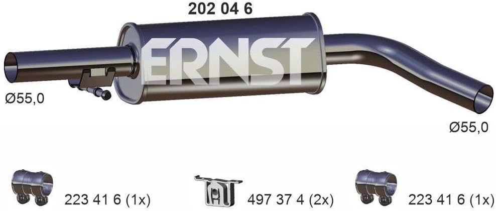 Mittelschalldàƒ ¤mpfer Auspuff Mitteltopf original ERNST (202046) Làƒ ¤nge: 830mm