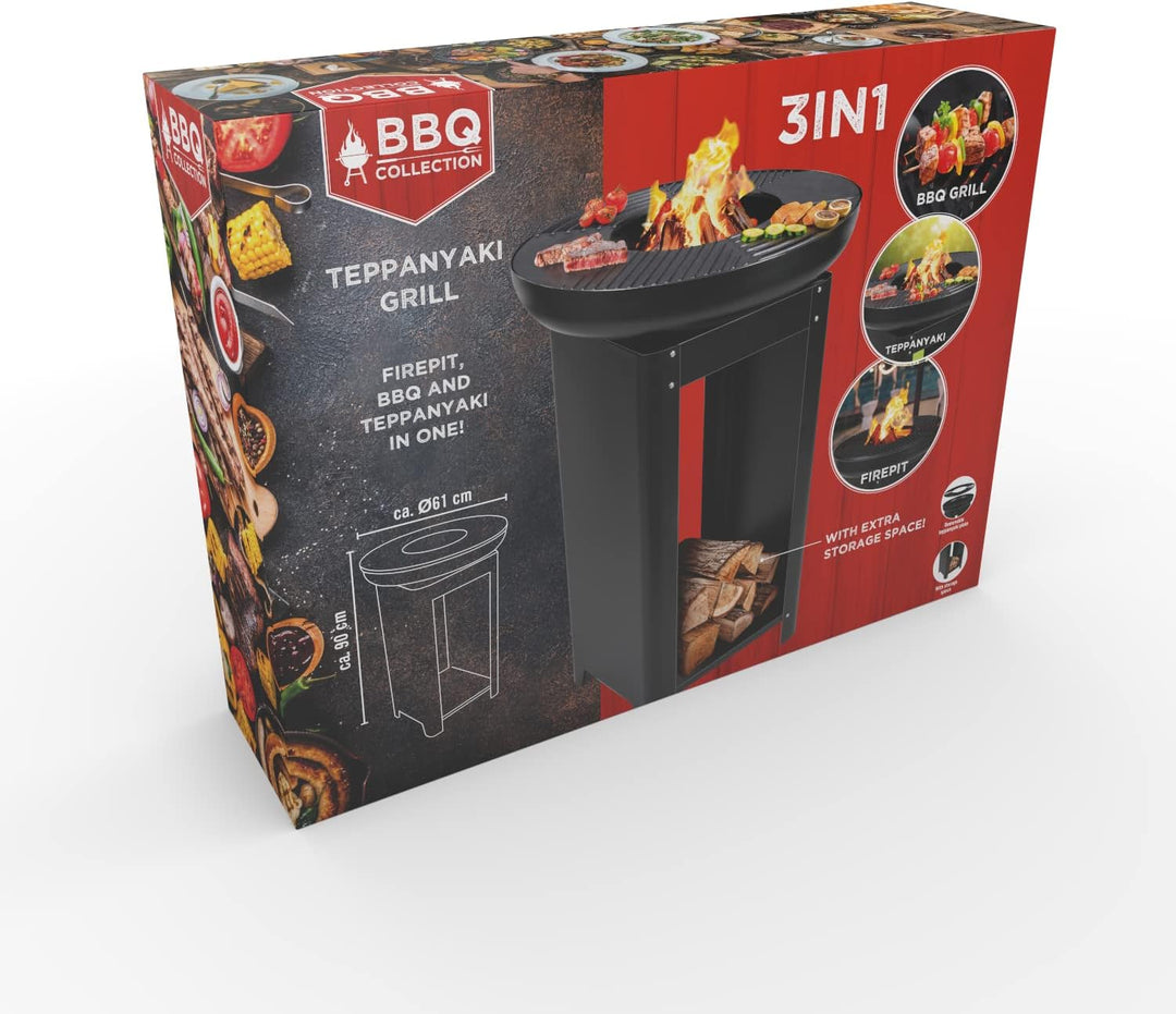 BBQ Collection 3-in-1 Feuerschale und Teppanyaki Grillrost - Feuerkorb - Plancha Grillplatte - 61 x