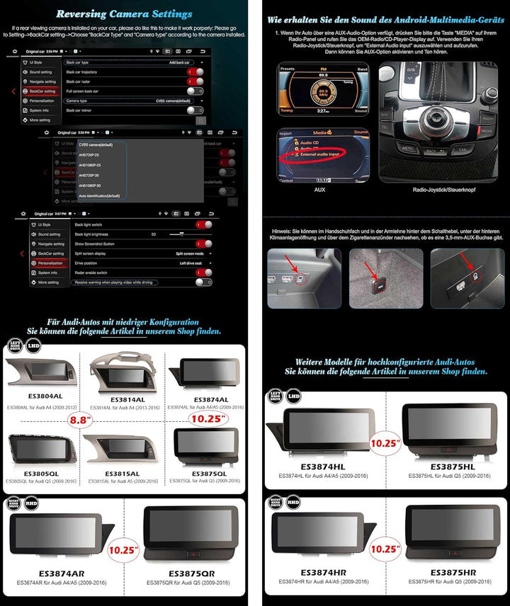 10,25 Zoll 8-Kern 4+64GB CarPlay Android 12 Autoradio GPS Navi Für Audi A4/A5/B8/S4/S5 Unterstützt G