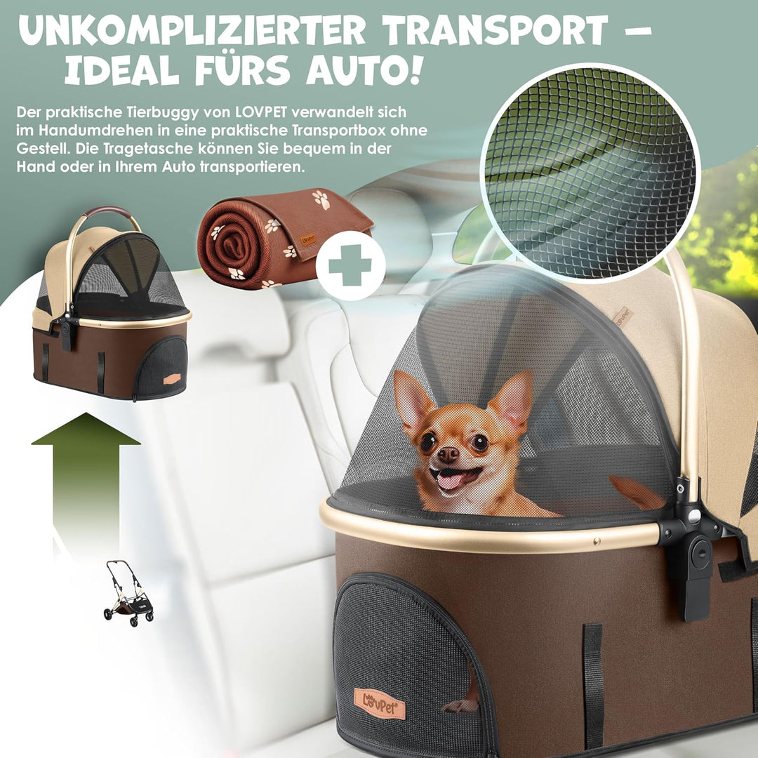 LOVPETยฎ Hundewagen 3in1 Hundebuggy Hundebox Transporttasche 360ยฐ Grosse Rรคder Faltbar klappbar Haust