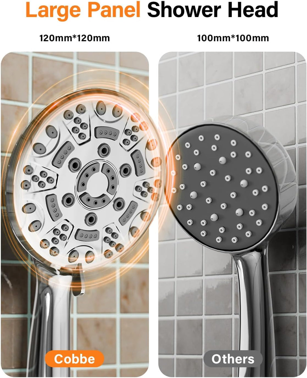 Cobbe Duschkopf Druckerhöhend mit 8 Strahlarten, Hochdruck Duschbrause, Handbrause Wassersparend Gro