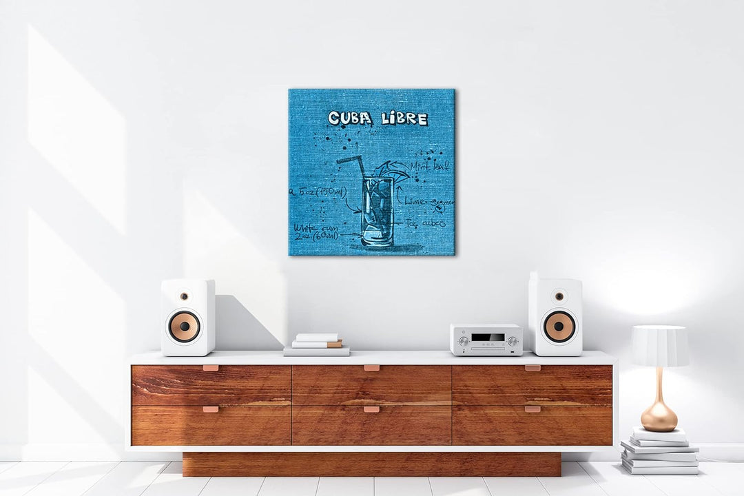 deyoli Rezept für einen Cuba Libre Format: 60x60 Effekt: Monocrome Blau als Leinwandbild, Motiv fert