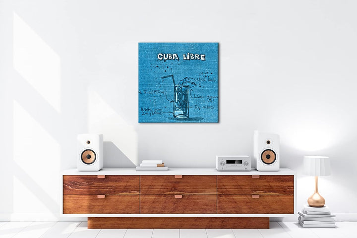 deyoli Rezept für einen Cuba Libre Format: 60x60 Effekt: Monocrome Blau als Leinwandbild, Motiv fert