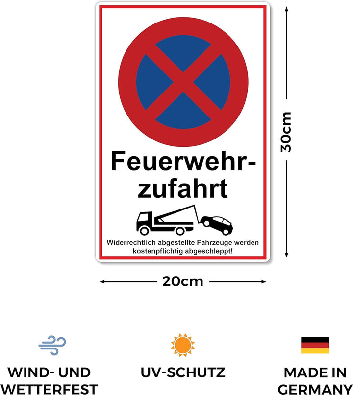 5 Stück Feuerwehrzufahrt freihalten Schild 20 x 30 cm aus stabiler PVC Hartschaumplatte 3mm parken v