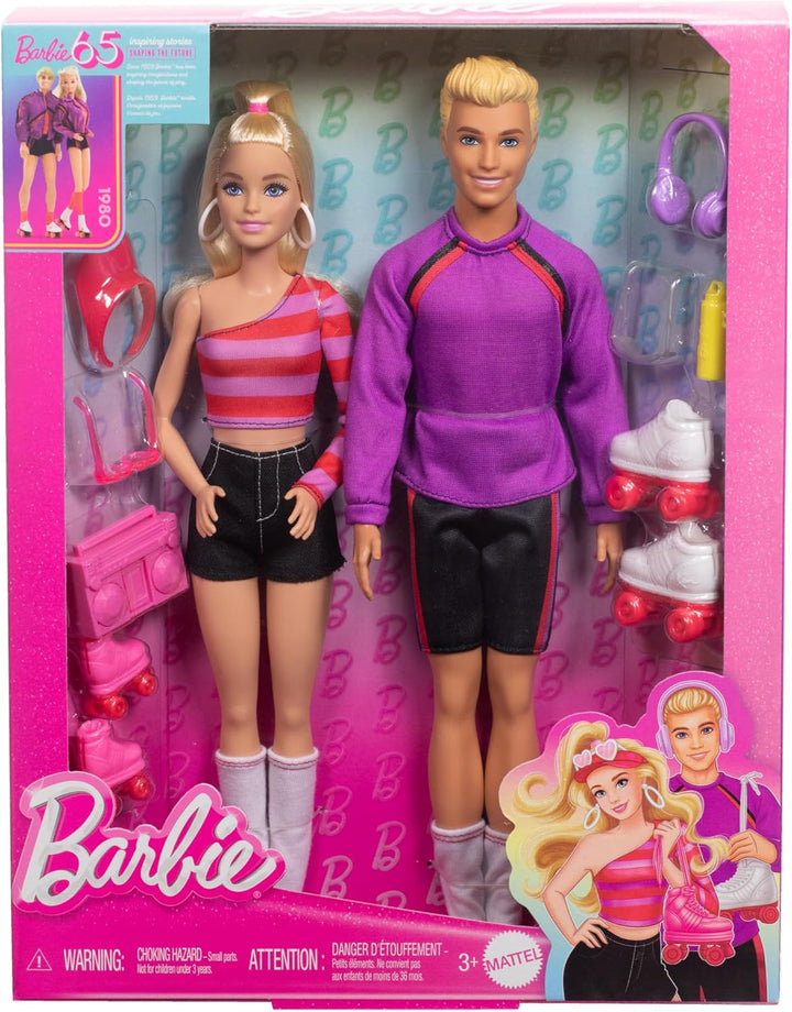 Barbie Fashionistas-Set mit 2 Modepuppen und 6 Zubehörteilen, Barbie und Ken Rollschuh-Modepuppen, S