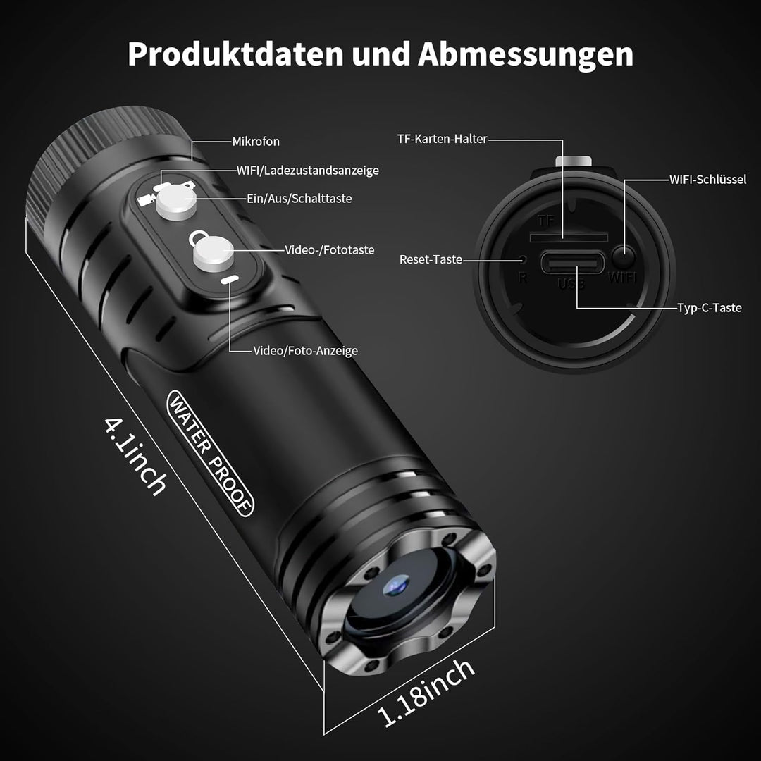 Tiantianle Action Cam,Helmkamera Fahrrad WiFi,Action Cam Motorrad,Wasserdicht Sport Kamera,1080P HD