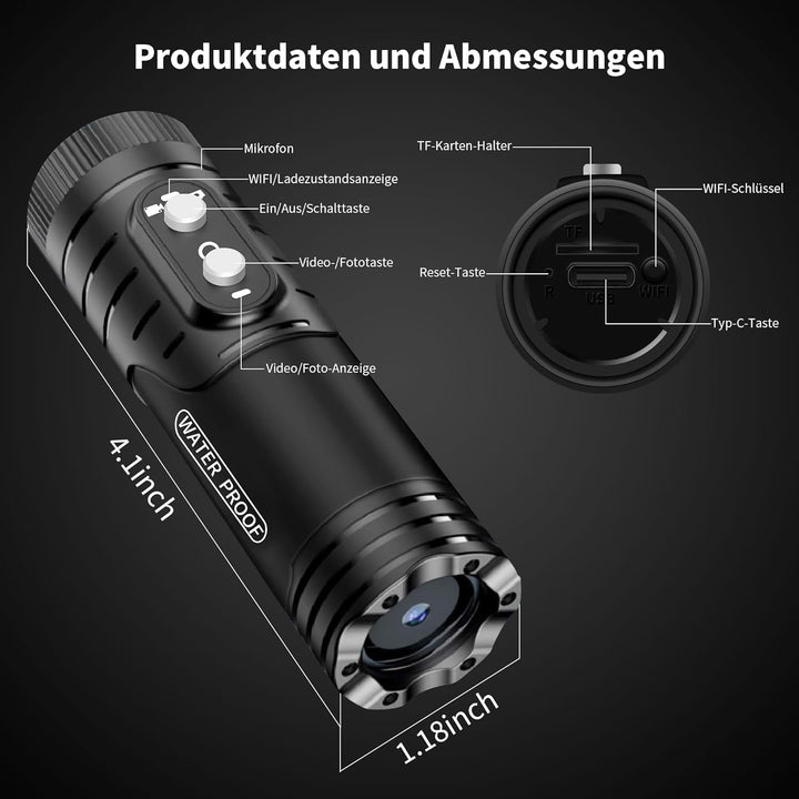 Tiantianle Action Cam,Helmkamera Fahrrad WiFi,Action Cam Motorrad,Wasserdicht Sport Kamera,1080P HD