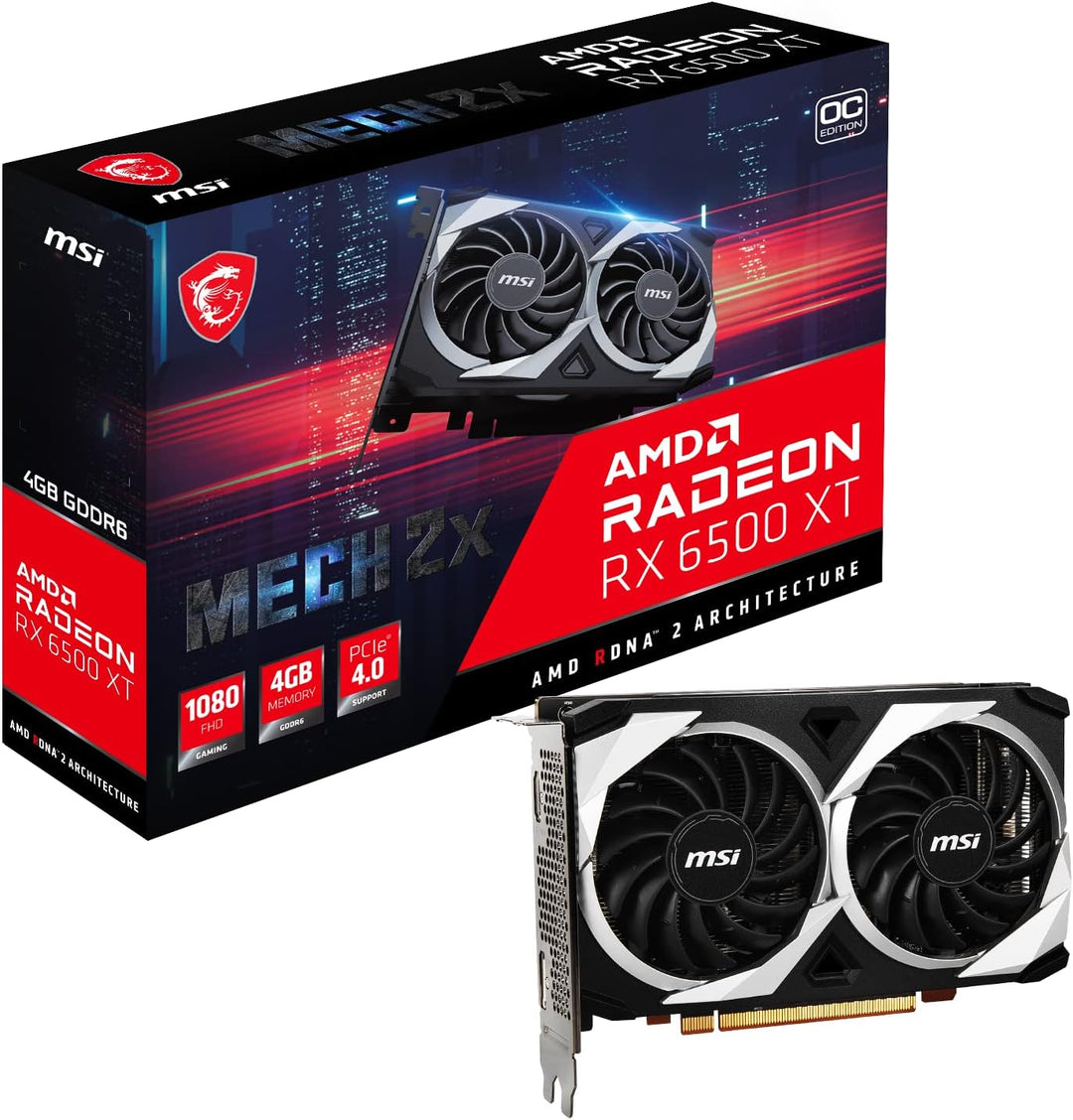 MSI Radeon RX 6500 XT MECH 2X 4G OC Gaming Grafikkarte - GPU 2685/2825 MHz, 4000MB DDR6 Speicher Rad