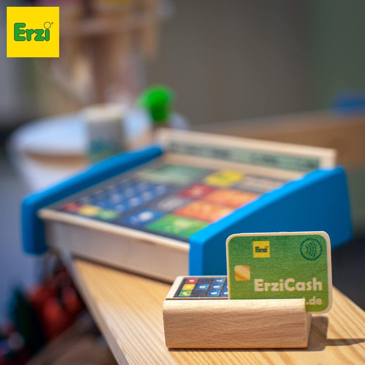 Erzi 10543 Kasse aus Holz, Kaufladenartikel für Kinder, Rollenspiele
