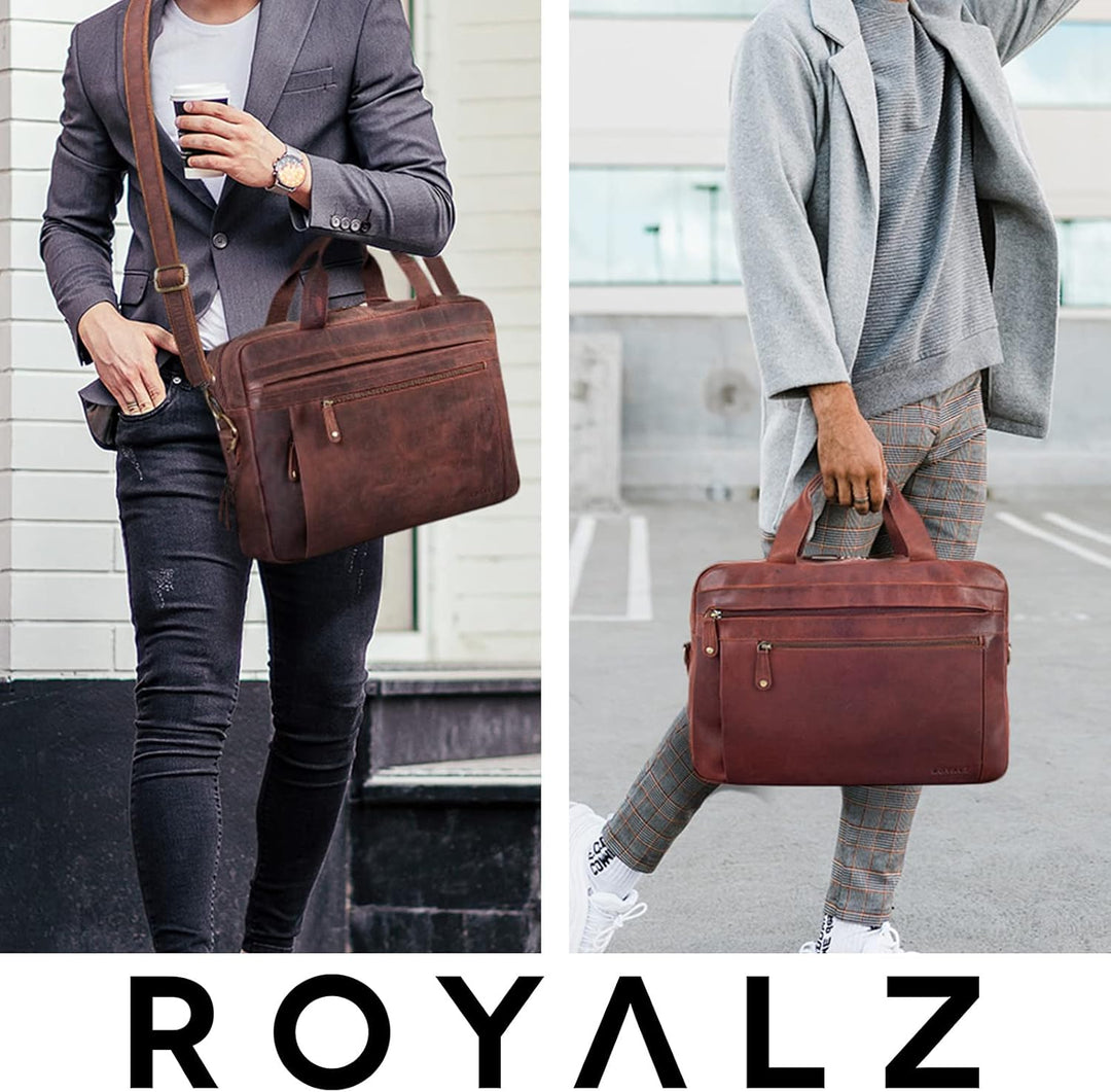 ROYALZ 'Boston' Umhängetasche Herren Leder gross 15,6 Zoll Laptoptasche Messenger Bag Männer Lederta