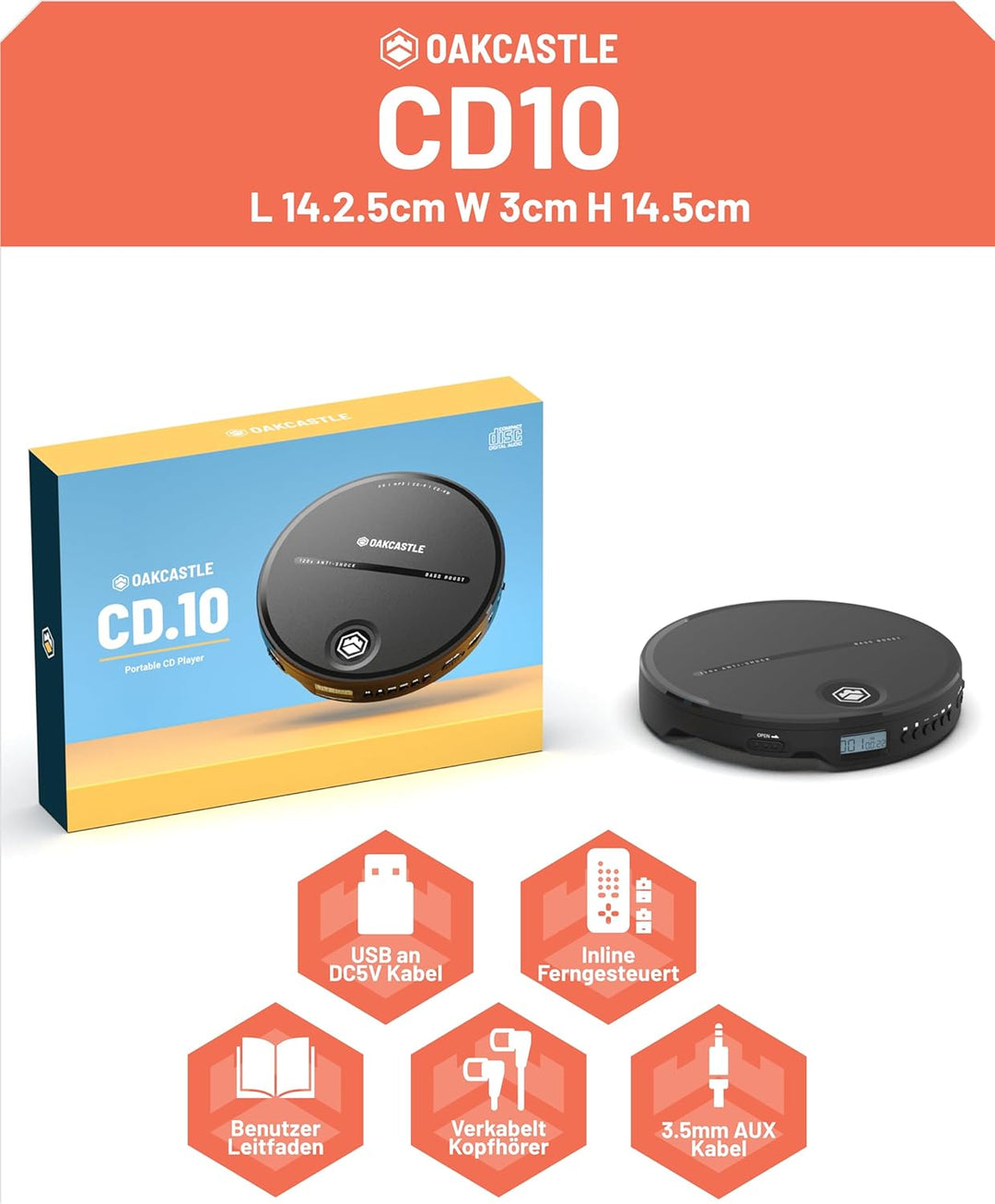 CD Player Tragbar | Discman CD Player mit Kopfhรถrern | 7 Stunden Akkulaufzeit Tragbarer CD Player |
