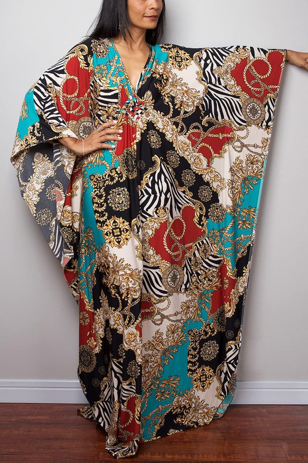 YouKD Sommer Geblümter Loser Kaftan Boho-Strand Bikini Aufdecken Kleid Plus Grösse Robe für Damen Ei