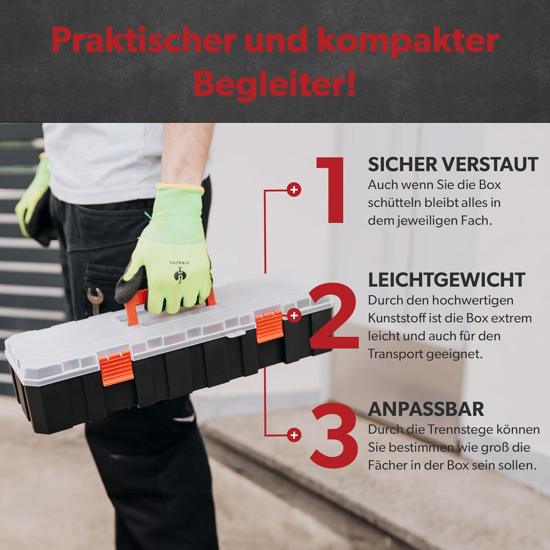 3 x siwitec Sortimentskasten mit 8 Fächern und 7 anpassbaren Trennstegen, Sortimentsbox für Kleintei