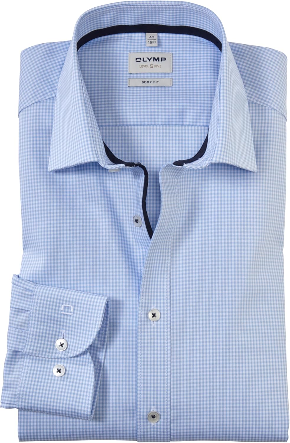 OLYMP Herren Businesshemd Langarm Level Five,Vichy Karo,Body fit,New York Kent-2 40 Hellblau, 40 Hel