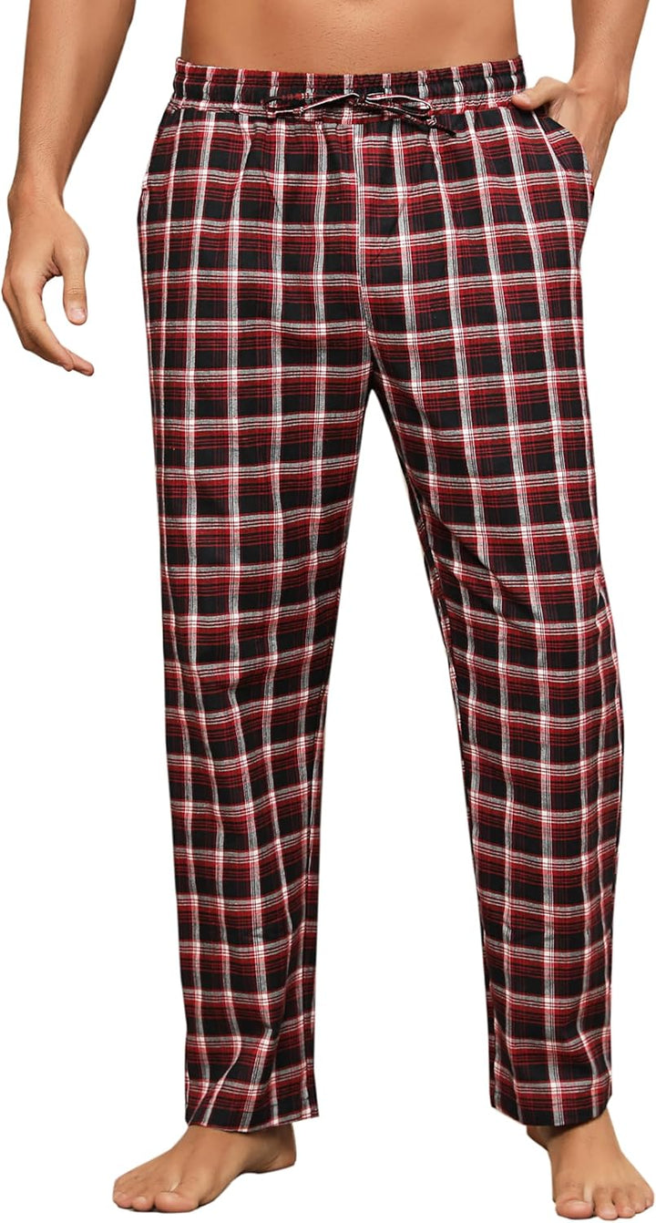 Litherday Schlafanzughose Herren Lang Kariert Pyjamahose 100% Baumwolle NachtwÀsche hose mit Taschen