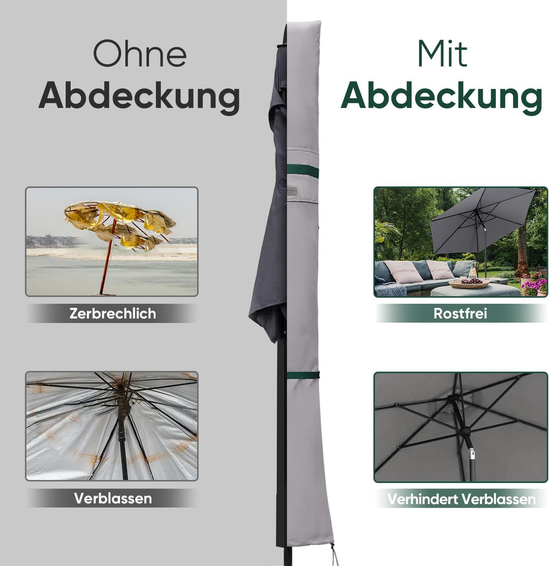 Sekey Sonnenschirm Schutzhülle mit Stab, Abdeckhauben für Ø 350cm / 200x300cm Gartenschirm mit Belüf