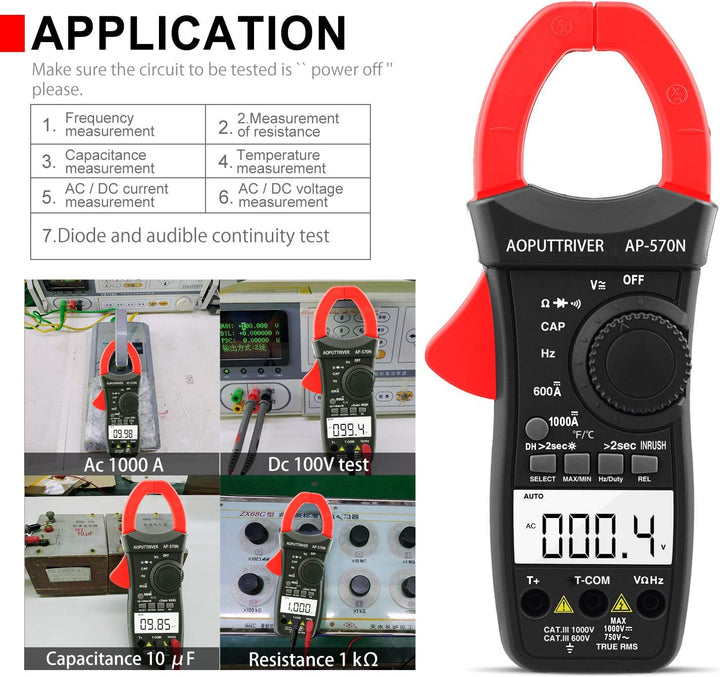 Clamp Meter AP-570N TRMS 6000 Counts Strommesszange AC DC-Strommesszange mit automatischer Reichweit